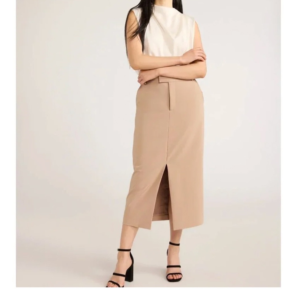 Tailored Midi Pencil Skirt in Tan